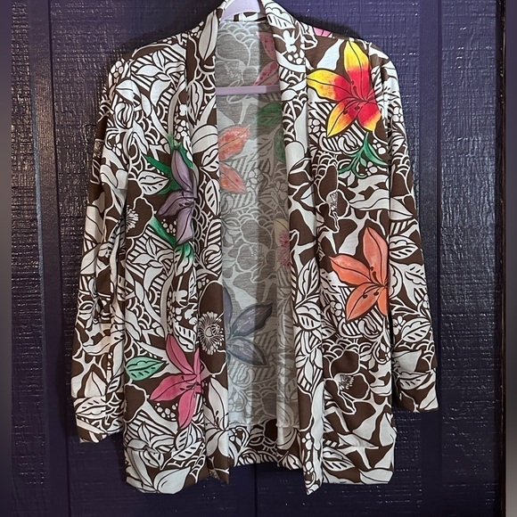 Hand painted flower cardigan handmade sewn thin fabric p2p 17 - Picture 4 of 4
